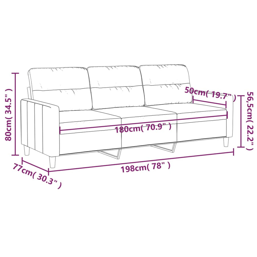 Driezitsbank Stof Kleurig 180 cm Crème