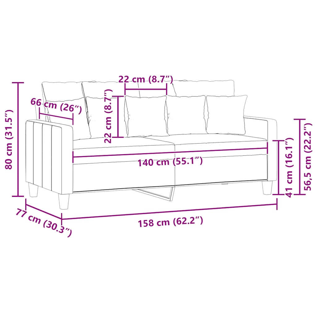 Tweezitsbank 140 cm stof lichtgrijs