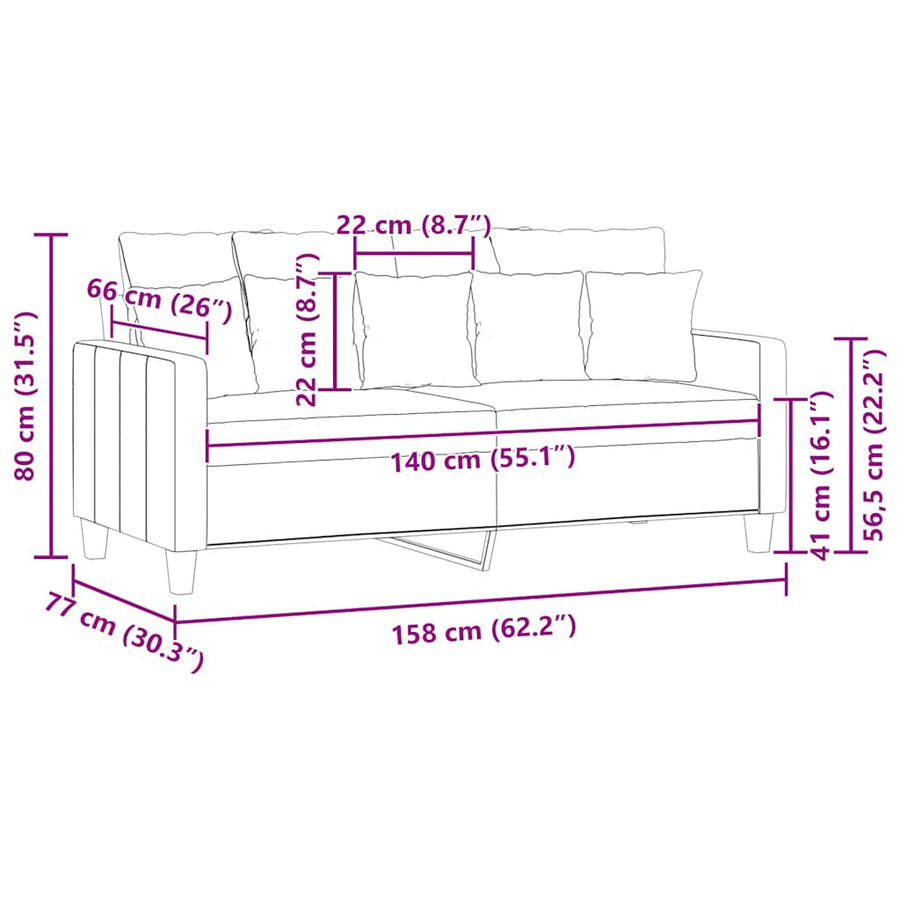 Tweezitsbank 140 cm stof lichtgrijs