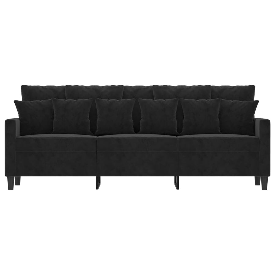 Driezitsbank 180 cm fluweel zwart 180 cm Zwart