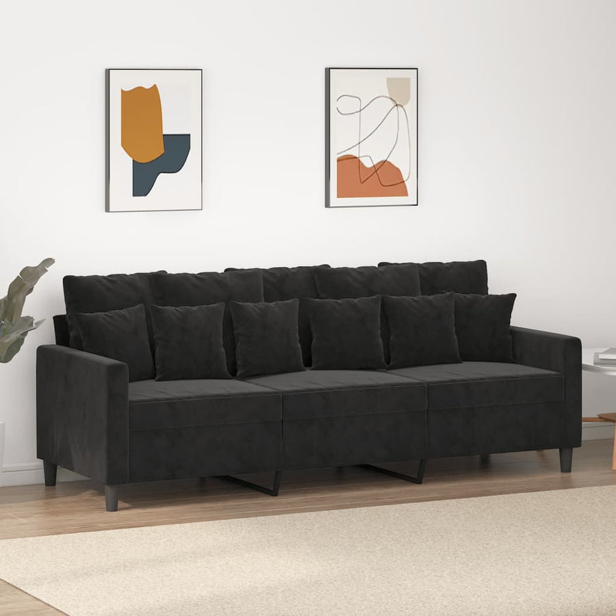 Driezitsbank 180 cm fluweel zwart 180 cm Zwart