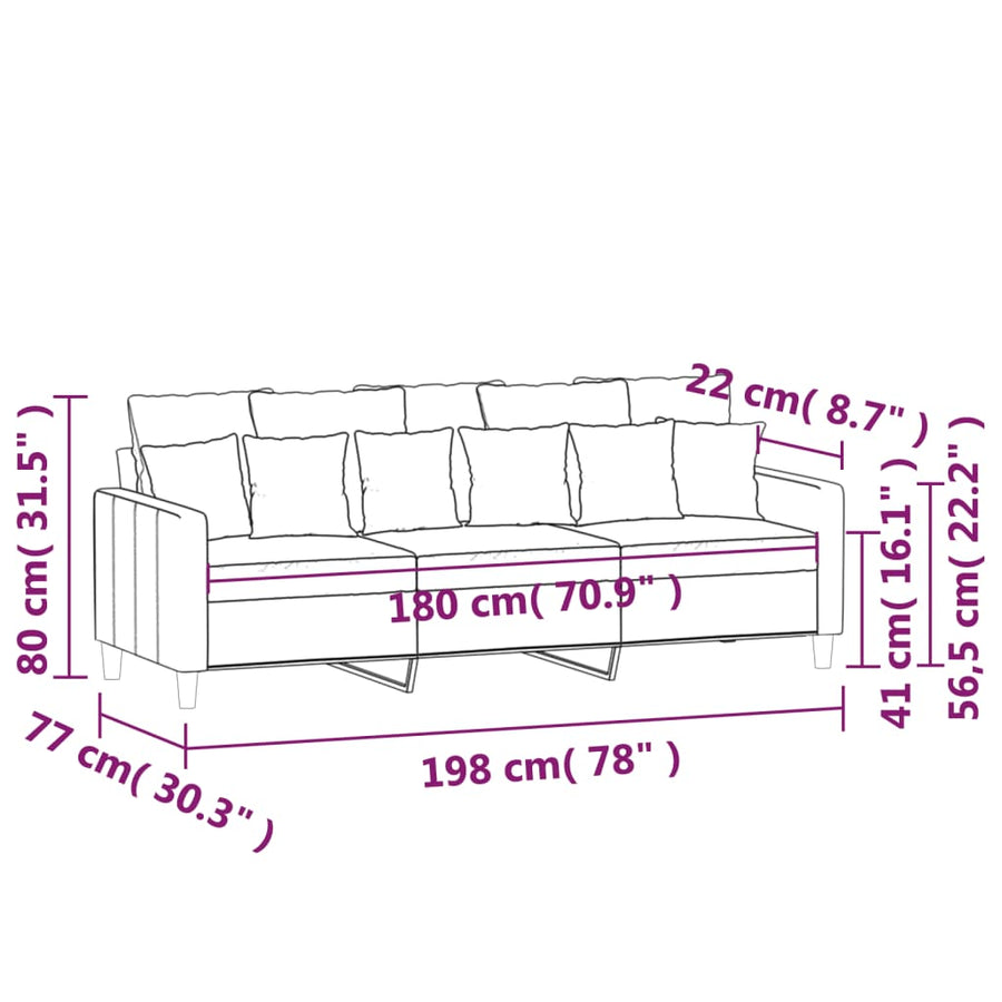 Driezitsbank Fluweel Kleurig 180 cm Crème