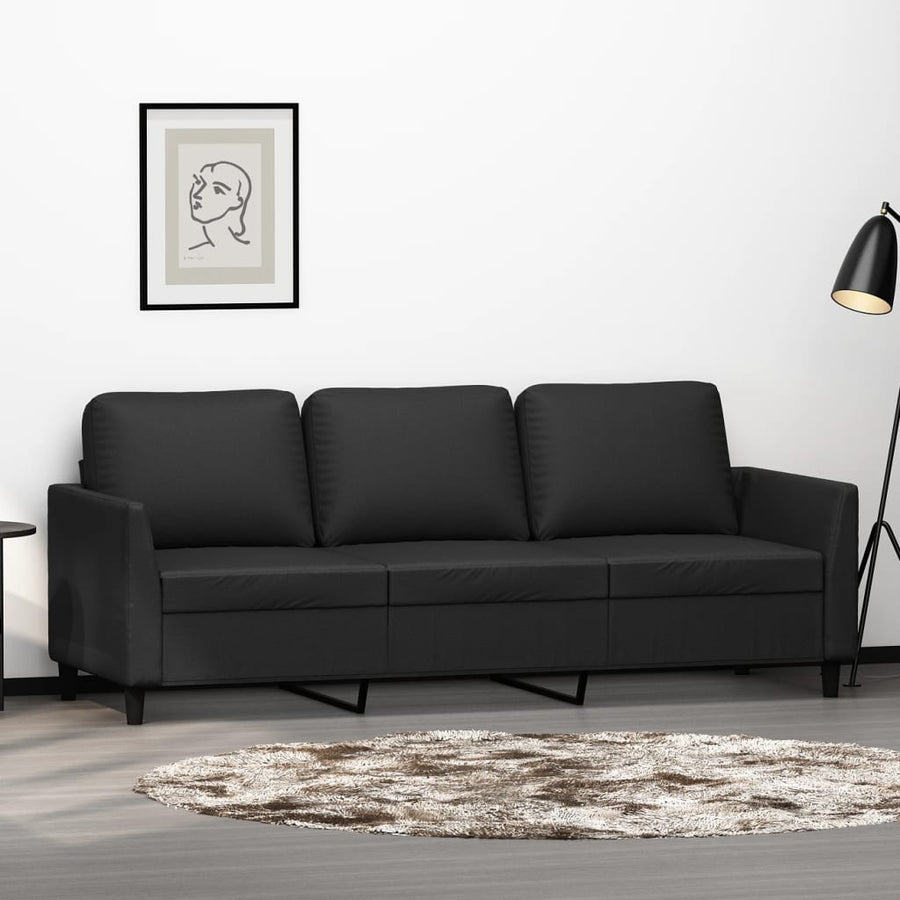 Driezitsbank Kunstleer 180 cm Zwart
