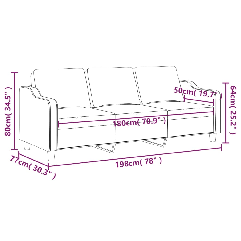 Driezitsbank Stof Kleurig 180 cm Crème