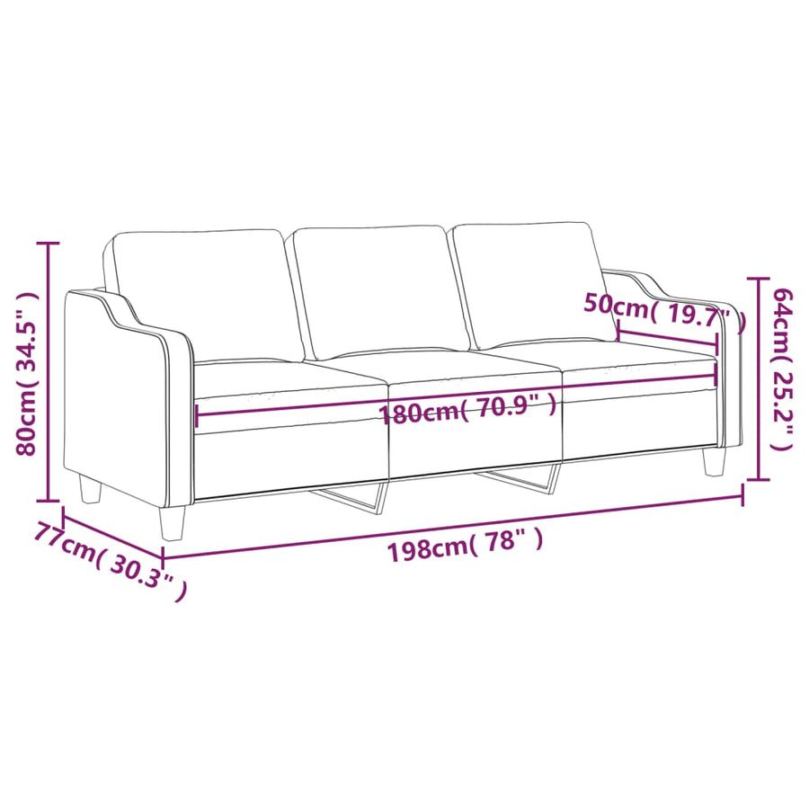 Driezitsbank Stof 180 cm