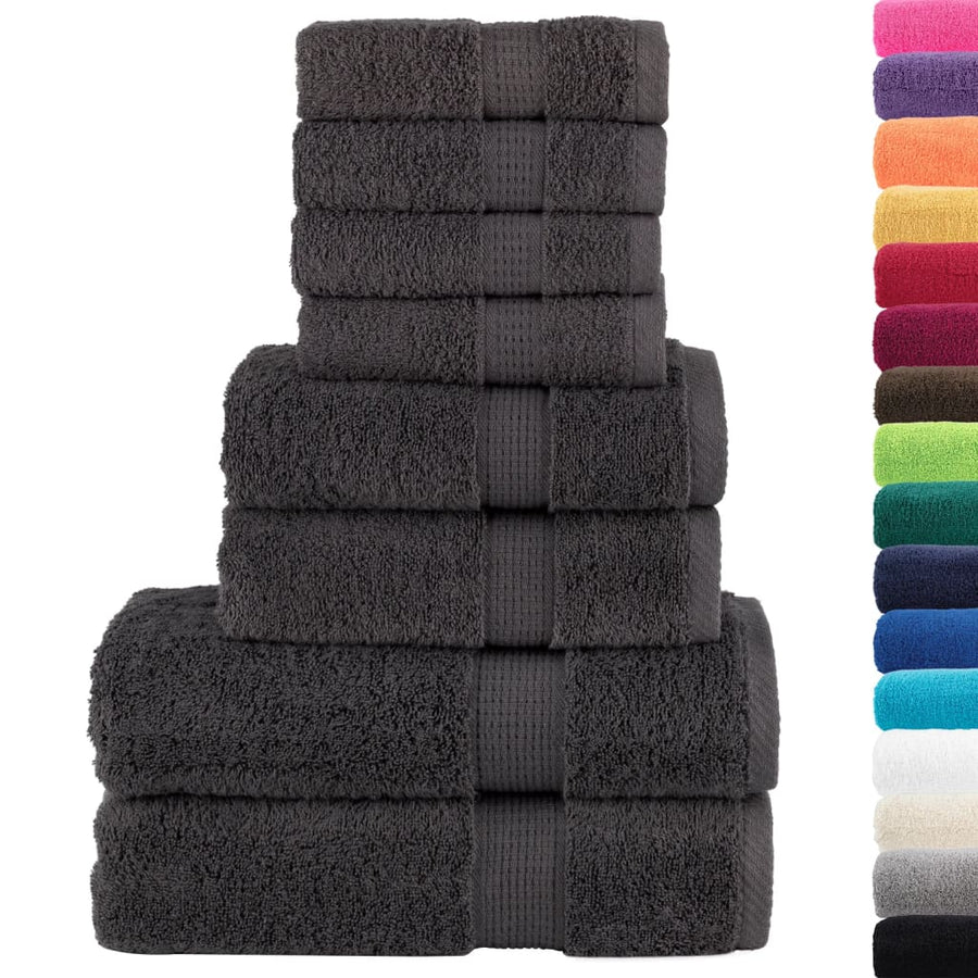 8-delige Handdoekenset 600 g/m² 100% katoen antracietkleurig