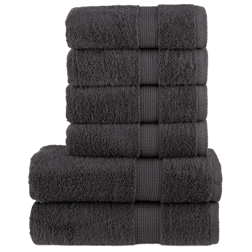6-delige Handdoekenset 600 g/m² 100% katoen antracietkleurig