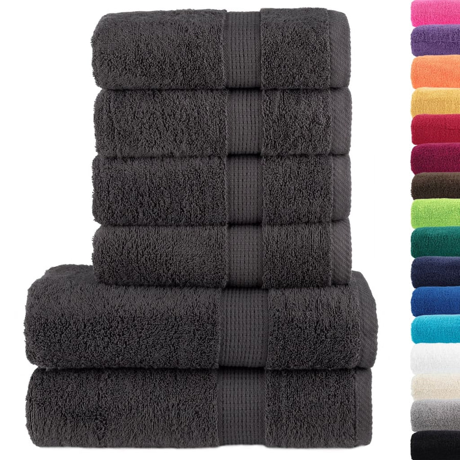 6-delige Handdoekenset 600 g/m² 100% katoen antracietkleurig
