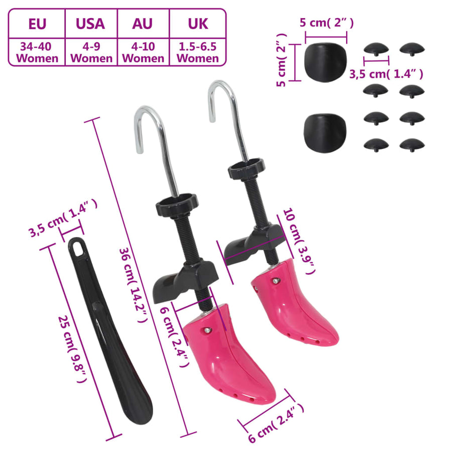 Schoenspanners met schoenlepel EU 34-40 kunststof roze