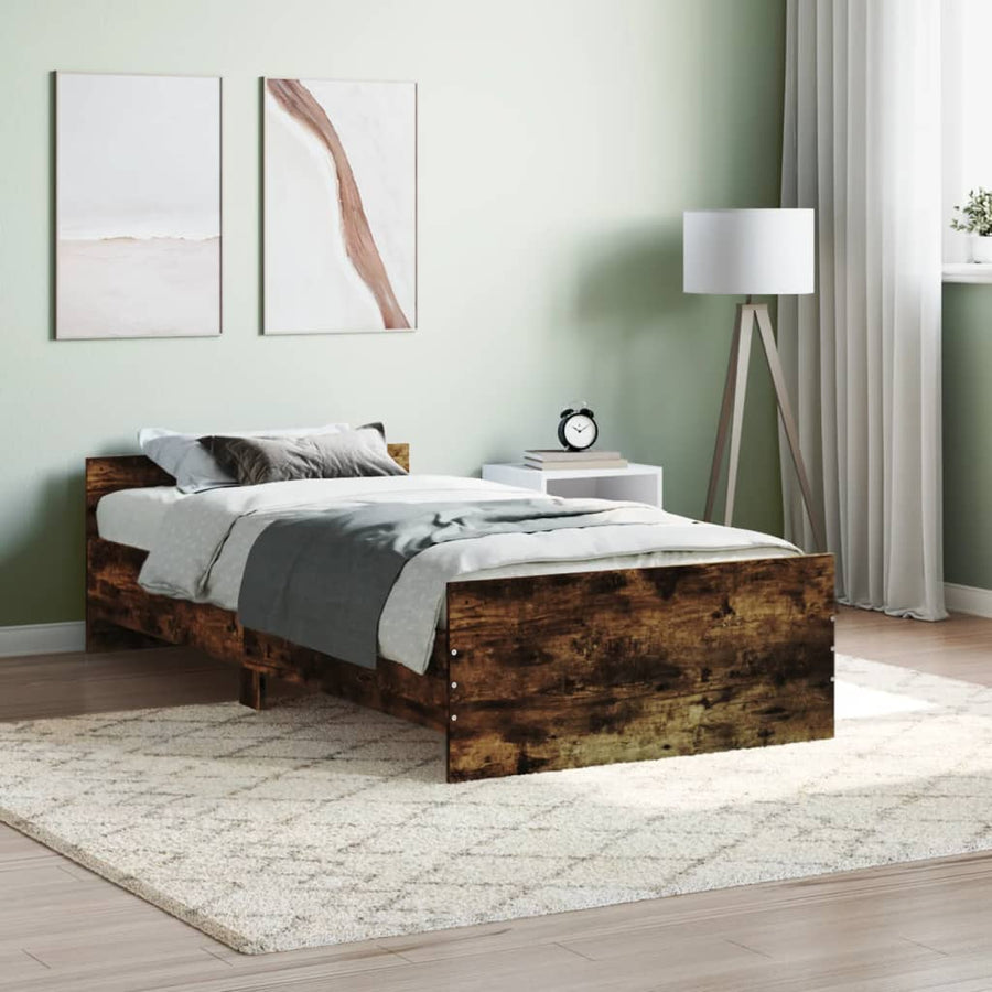 Bedframe Bewerkt Hout Kleurig 90 x 200 cm Gerookt eiken