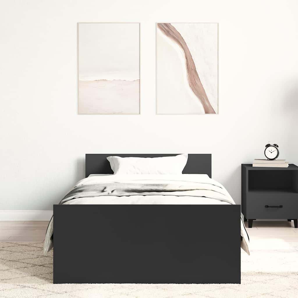 Bedframe bewerkt hout zwart 90x190 cm