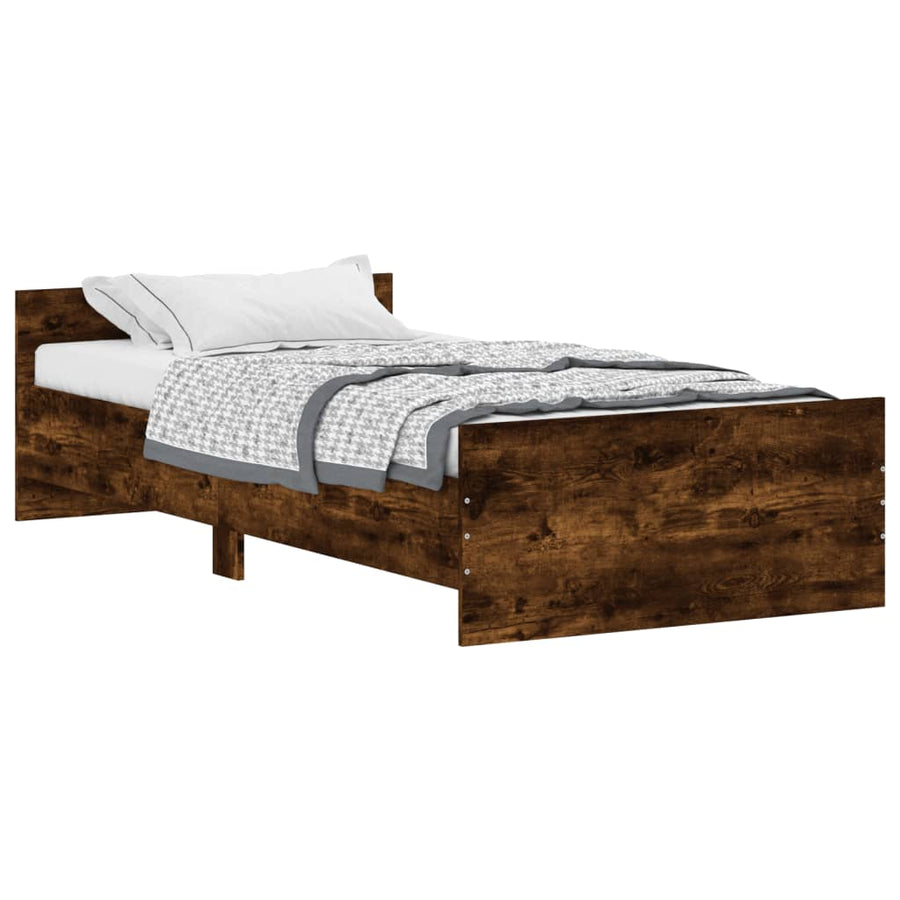 Bedframe Bewerkt Hout Kleurig 90 x 190 cm Gerookt eiken