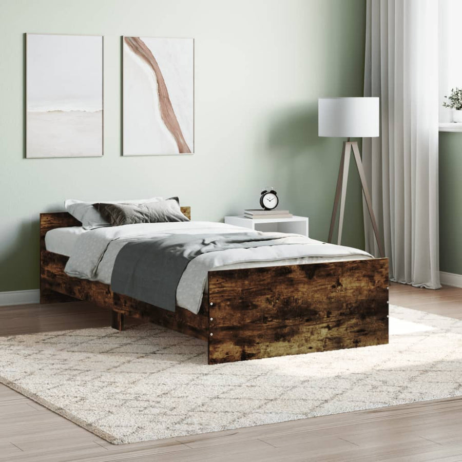 Bedframe Bewerkt Hout Kleurig 90 x 190 cm Gerookt eiken