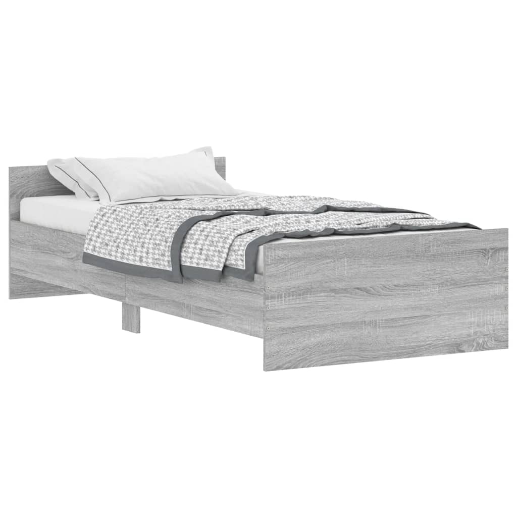 Bedframe Bewerkt Hout Eikenkleurig 90 x 190 cm Grijs sonoma