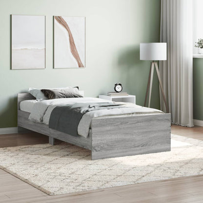 Bedframe Bewerkt Hout Eikenkleurig 90 x 190 cm Grijs sonoma