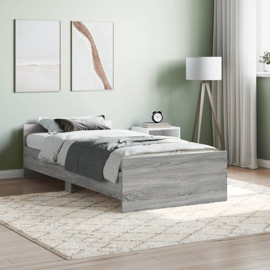 Bedframe Bewerkt Hout Eikenkleurig 90 x 190 cm Grijs sonoma