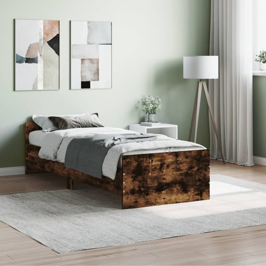 Bedframe Bewerkt Hout Kleur 75 x 190 cm Gerookt eiken