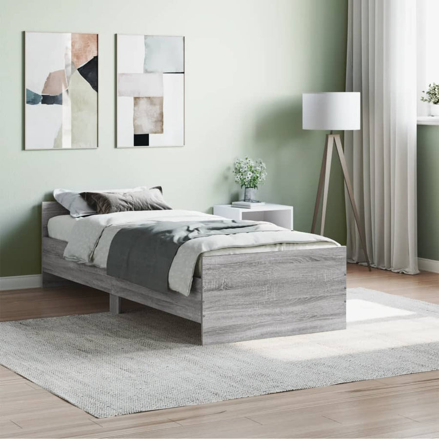 Bedframe Bewerkt Hout Eiken 75 x 190 cm Grijs sonoma