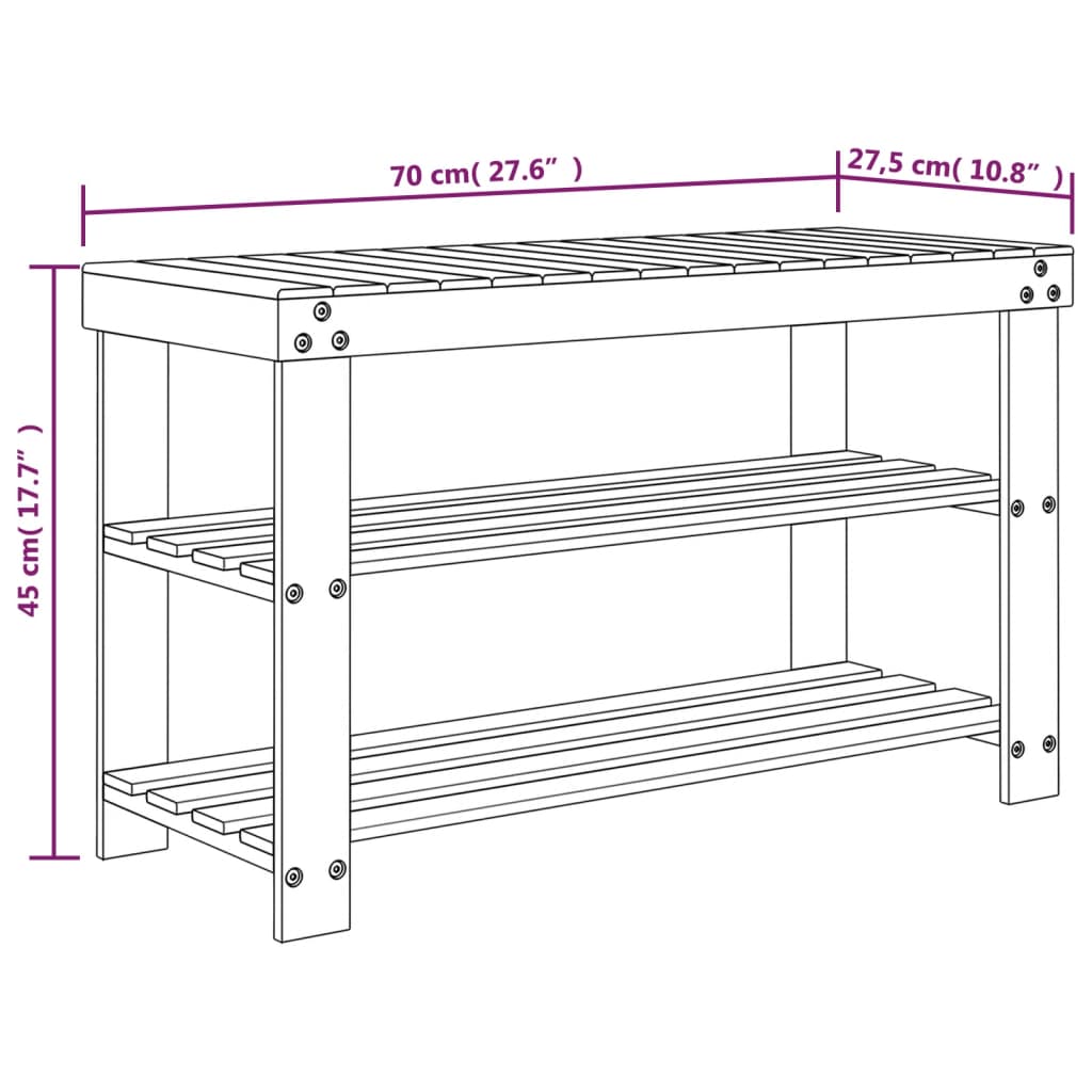 Schoenenrek 3-Laags 70X27,5X45 Cm Bamboe