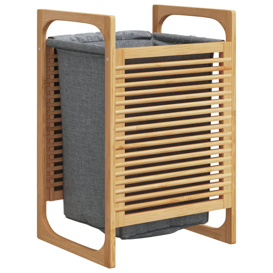 Wasmand met grijze zak 32x30x36,5 cm bamboe