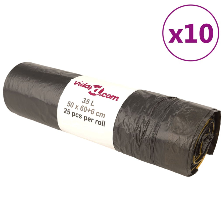 Vuilniszakken Met Trekkoorden 250 St Zwart 35 l met trekkoordjes