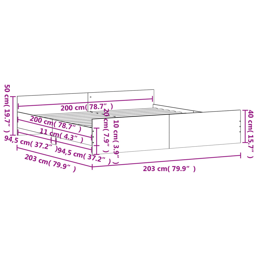 Bedframe Met Hoofd- En Voeteneinde 200 x 200 cm Wit