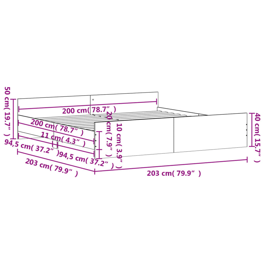 Bedframe Met Hoofd- En Voeteneinde 200 x 200 cm Wit
