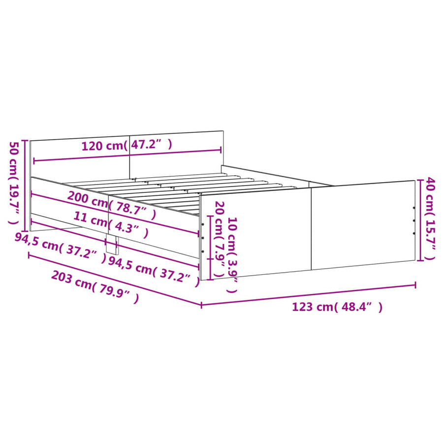 Bedframe Met Hoofd- En Voeteneinde 120 x 200 cm Gerookt eiken