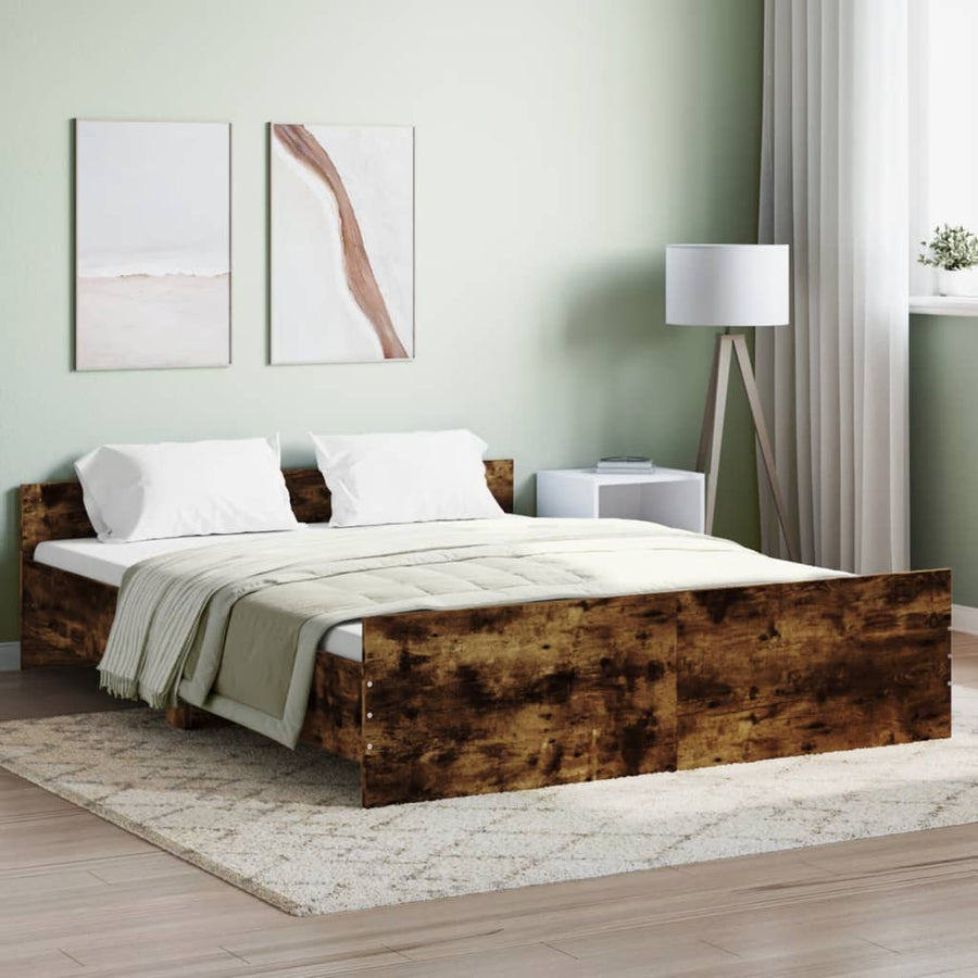 Bedframe Met Hoofd- En Voeteneinde 140 x 200 cm Gerookt eiken