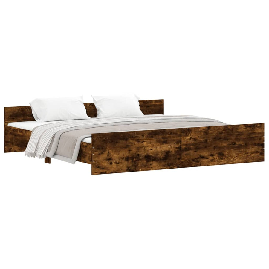 Bedframe Met Hoofd- En Voeteneinde 180 x 200 cm Gerookt eiken