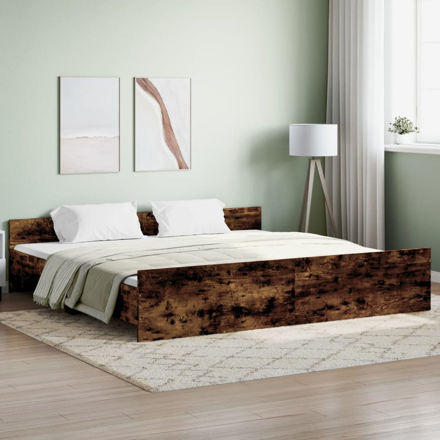 Bedframe Met Hoofd- En Voeteneinde 180 x 200 cm Gerookt eiken