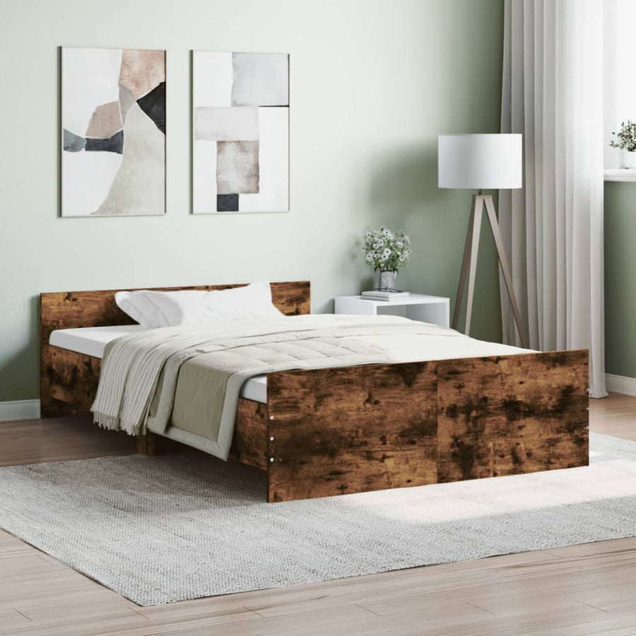 Bedframe Met Hoofd- En Voeteneinde 120 x 190 cm Gerookt eiken