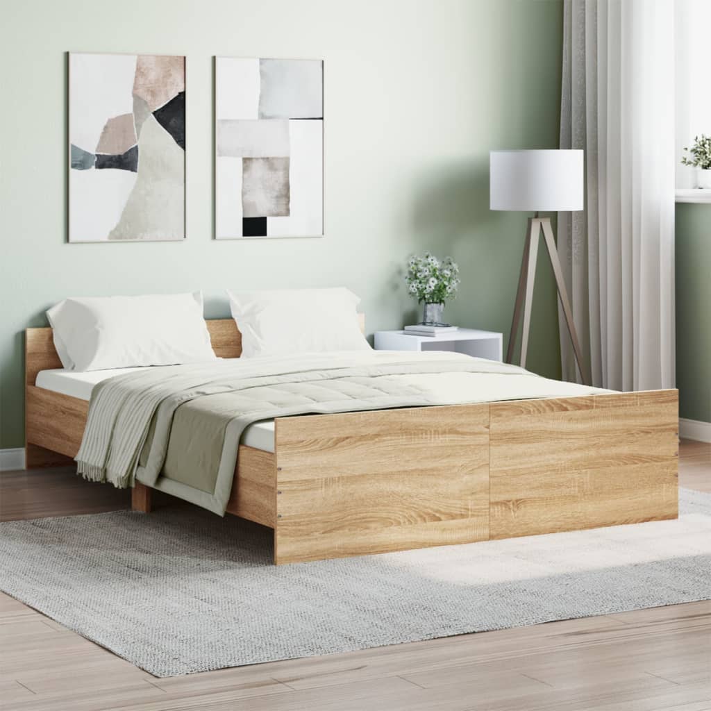 Bedframe Met Hoofd- En Voeteneinde Kleur 135 x 190 cm Sonoma eiken