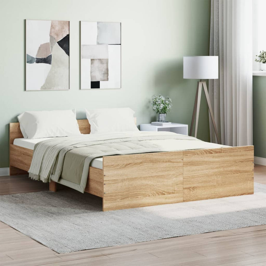 Bedframe Met Hoofd- En Voeteneinde Kleur 135 x 190 cm Sonoma eiken