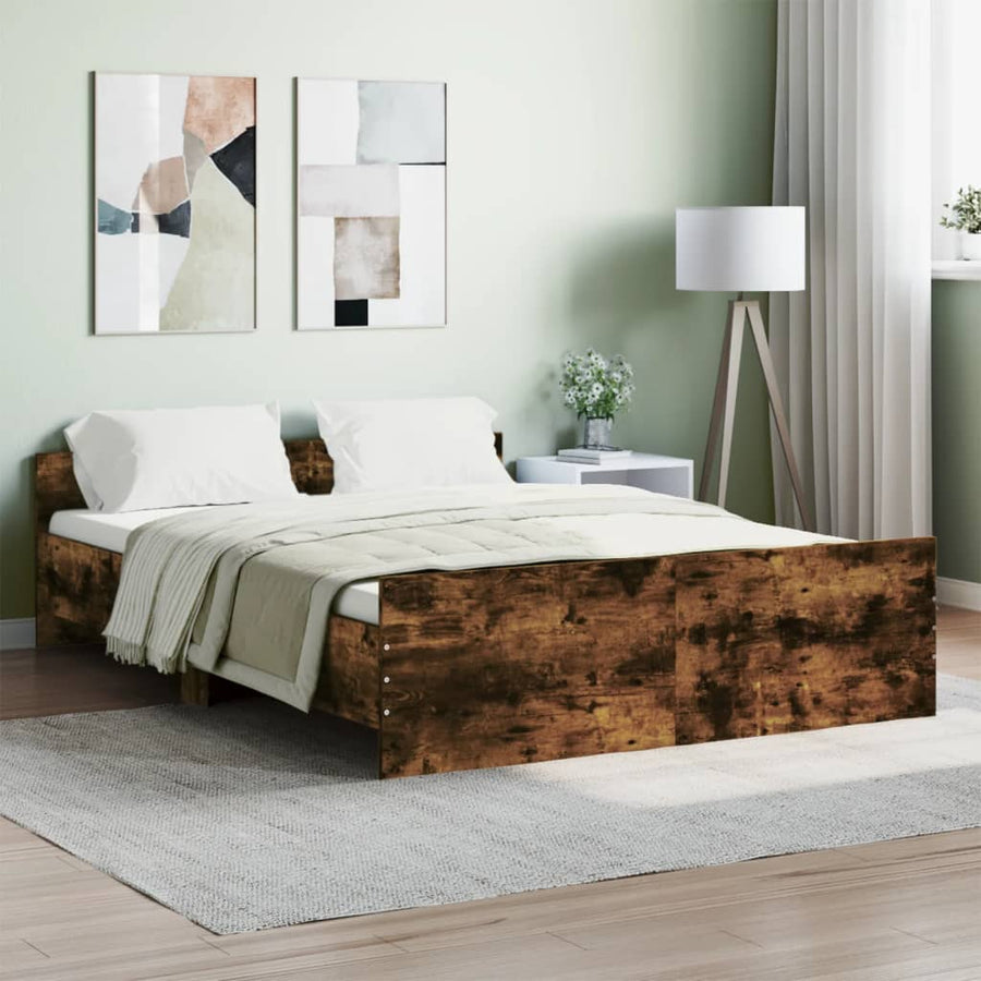 Bedframe Met Hoofd- En Voeteneinde 135 x 190 cm Gerookt eiken