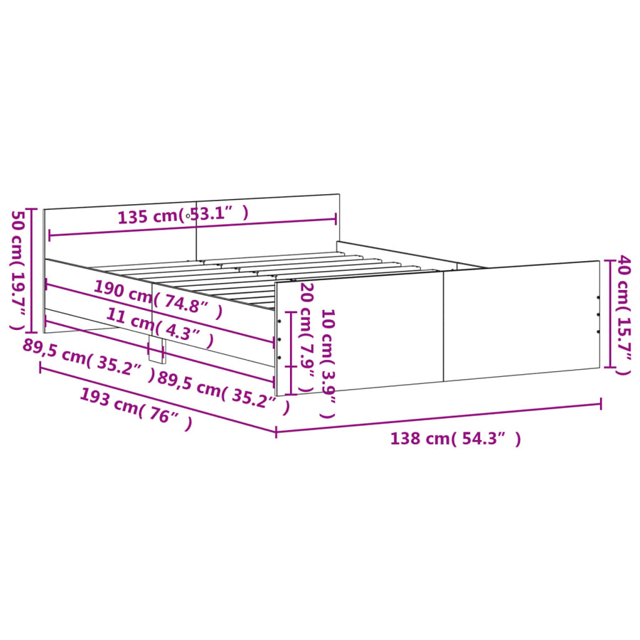 Bedframe Met Hoofd- En Voeteneinde 135 x 190 cm Grijs sonoma