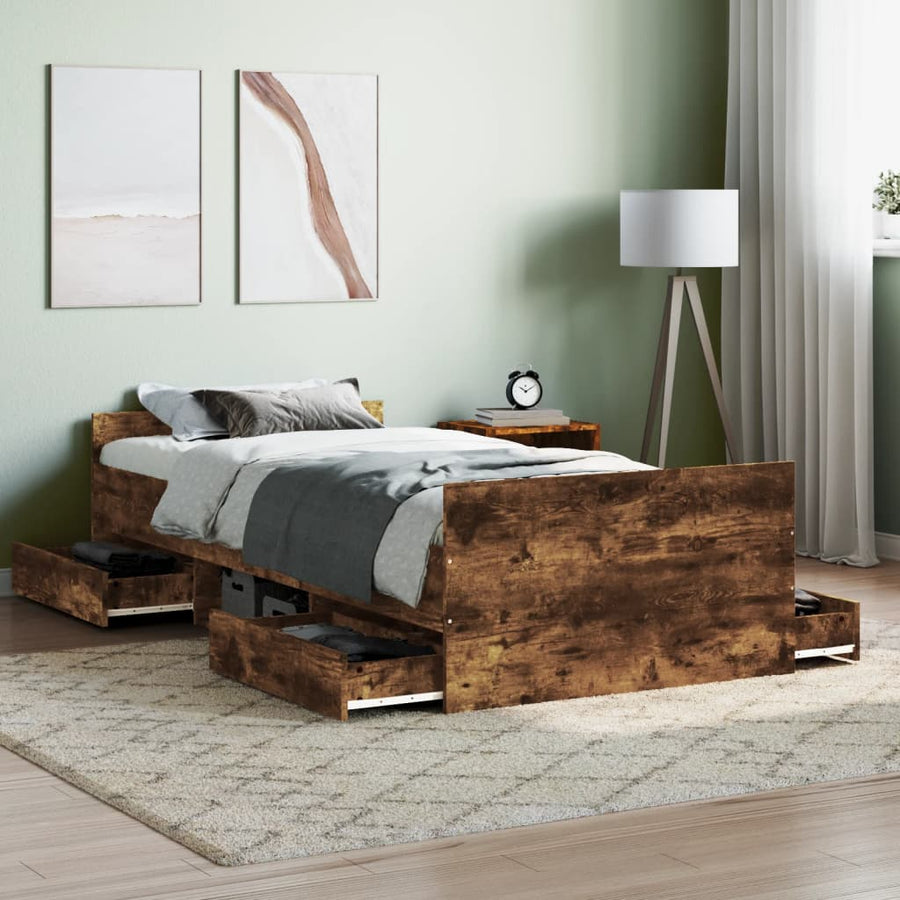 Bedframe Met Hoofd- En Voeteneinde 100 x 200 cm Gerookt eiken