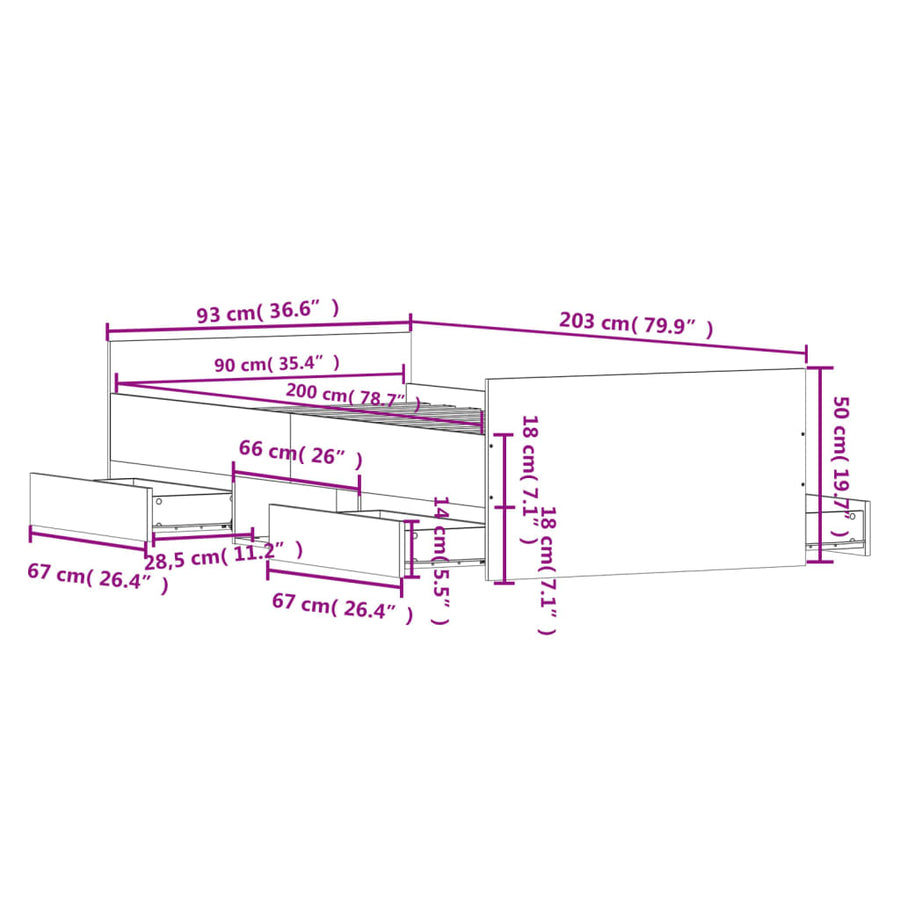 Bedframe Met Hoofd- En Voeteneinde 90 x 200 cm Zwart