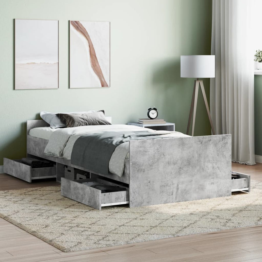 Bedframe Met Hoofd- En Voeteneinde 90 x 200 cm Betongrijs