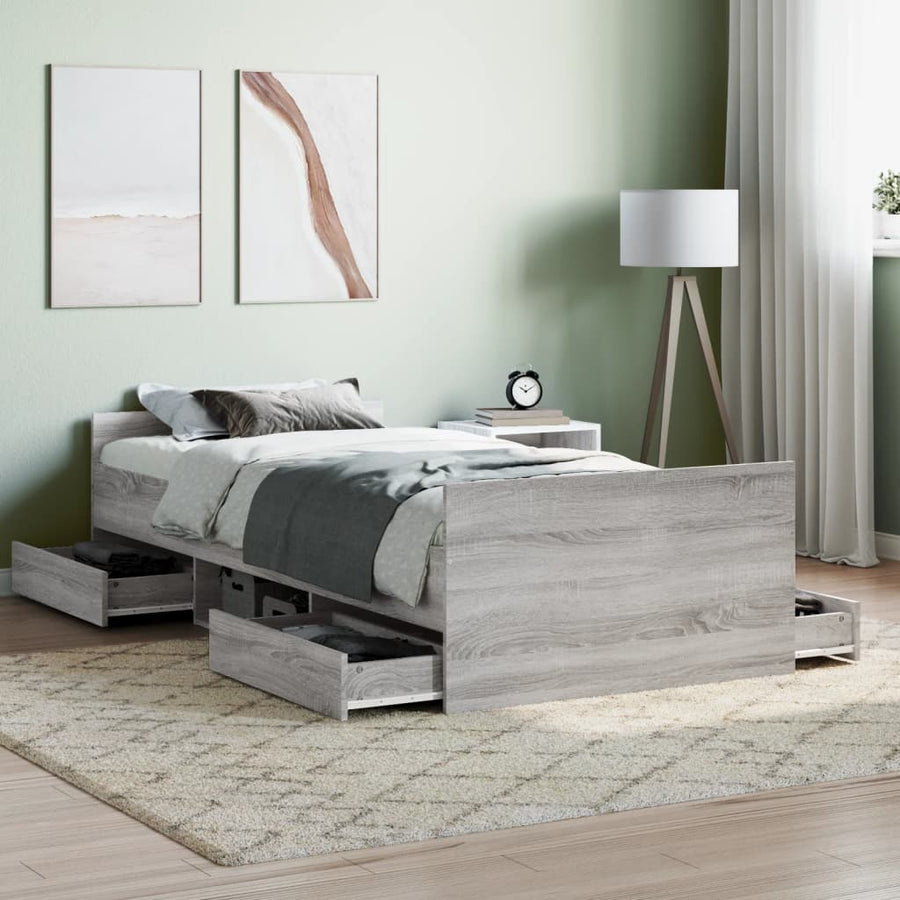 Bedframe Met Hoofd- En Voeteneinde 90 x 200 cm Grijs sonoma