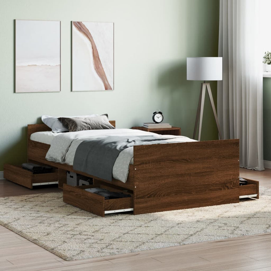 Bedframe Met Hoofd- En Voeteneinde Bruineikenkleurig 90 x 200 cm bruin eikenkleur