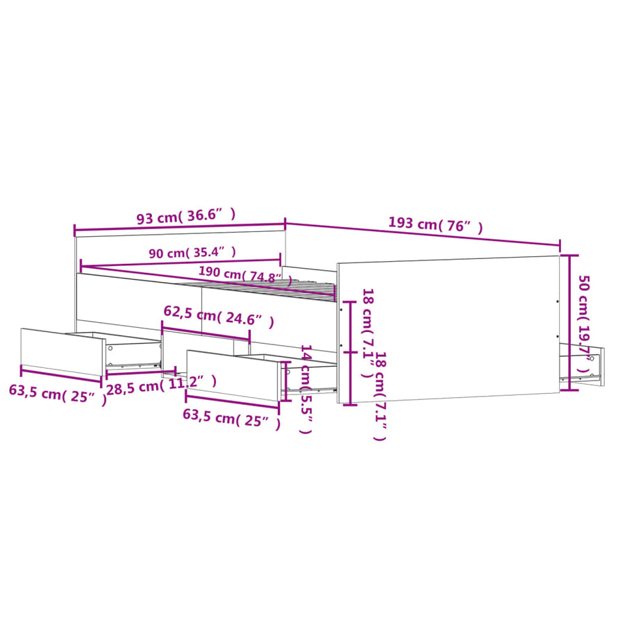 Bedframe Met Hoofd- En Voeteneinde 90 x 190 cm Wit