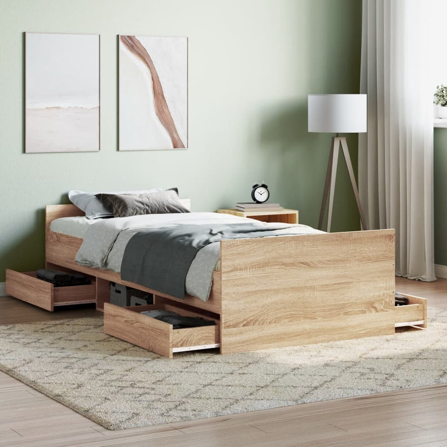 Bedframe Met Hoofd- En Voeteneinde Kleur 90 x 190 cm Sonoma eiken