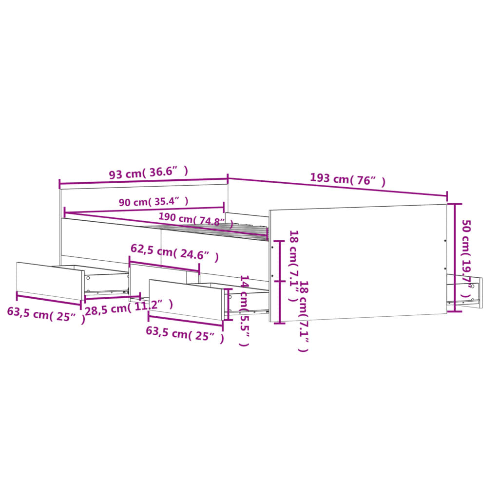 Bedframe Met Hoofd- En Voeteneinde 90 x 190 cm Betongrijs