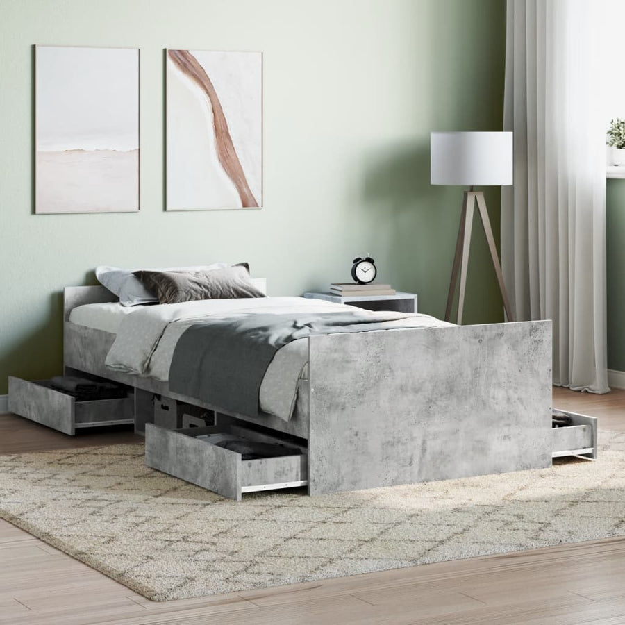 Bedframe Met Hoofd- En Voeteneinde 90 x 190 cm Betongrijs