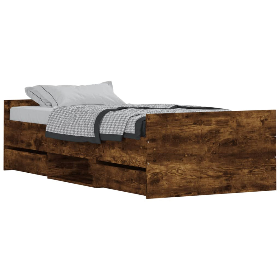 Bedframe Met Hoofd- En Voeteneinde Kleur 90 x 190 cm Gerookt eiken