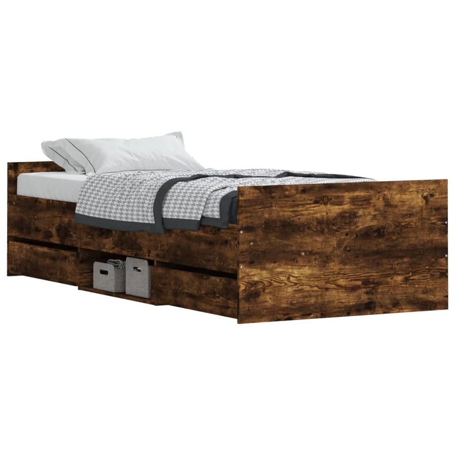 Bedframe Met Hoofd- En Voeteneinde Kleur 90 x 190 cm Gerookt eiken