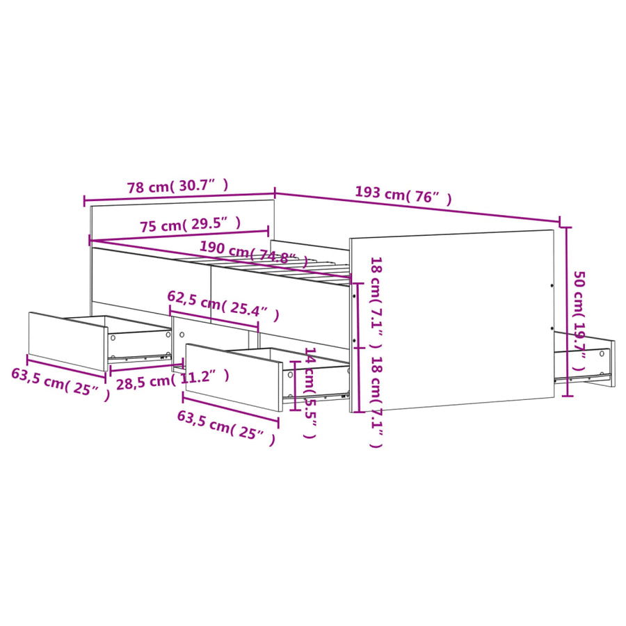 Bedframe Met Hoofd- En Voeteneinde 75 x 190 cm Wit