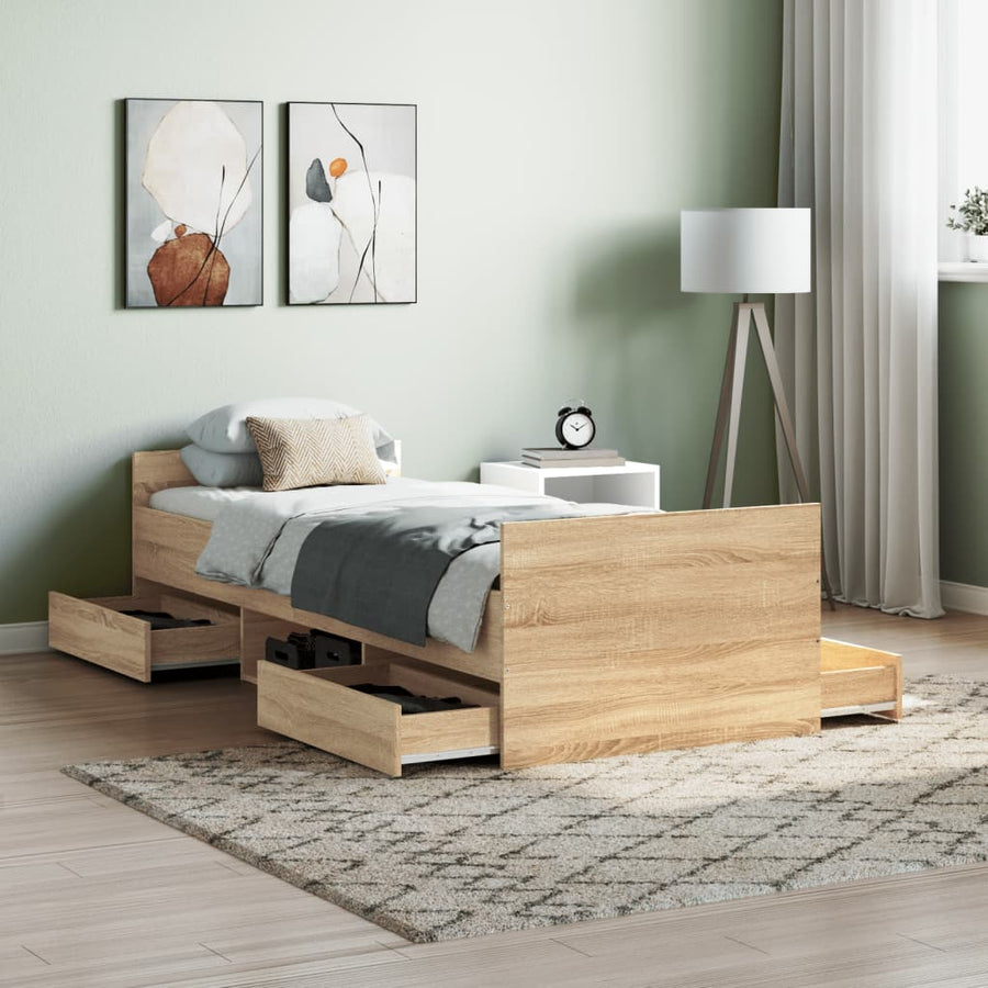 Bedframe Met Hoofd- En Voeteneinde Kleur 75 x 190 cm Sonoma eiken
