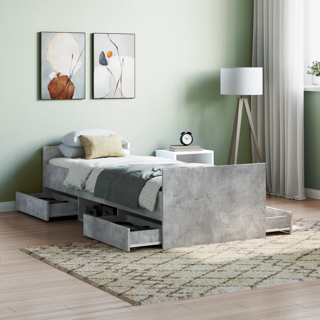Bedframe Met Hoofd- En Voeteneinde 75 x 190 cm Betongrijs